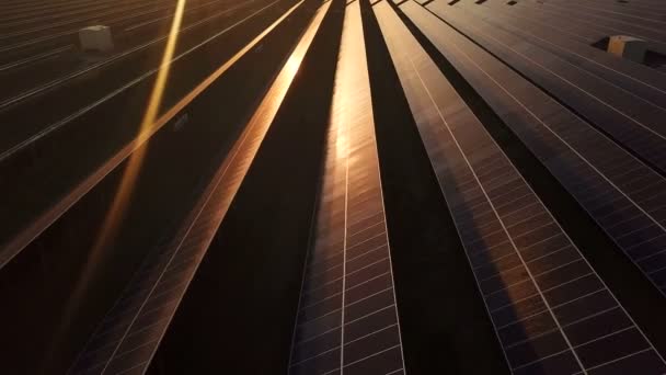 Günbatımında bir endüstriyel güneş enerji santralleri - Video, Çekim