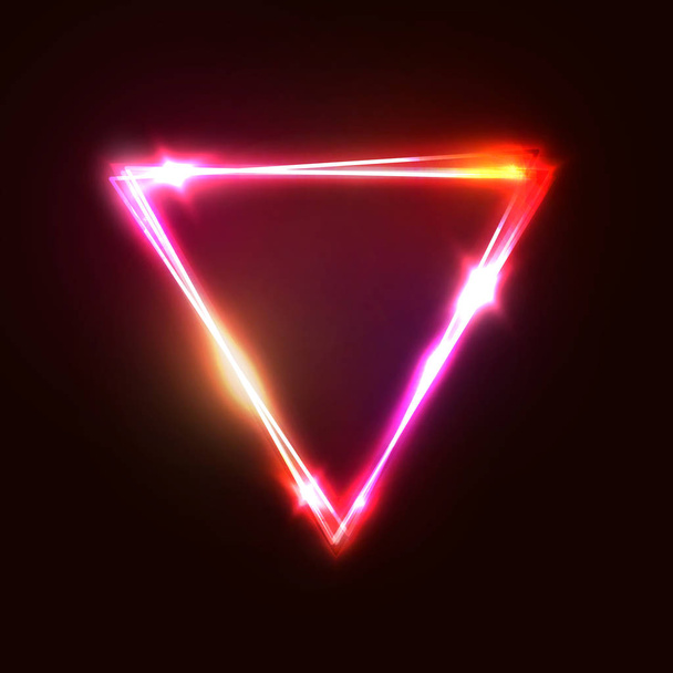 Upside down triangle background. Neon sign vector illustration. Pink red yellow romantic glamour backdrop with blank space for text. Glowing shining triangle design for banner flyer brochure template. - Vektori, kuva