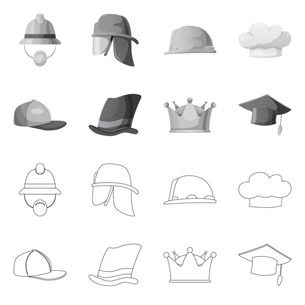 Isolated object of headgear and cap icon. Set of headgear and accessory stock vector illustration. - Vector, Imagen