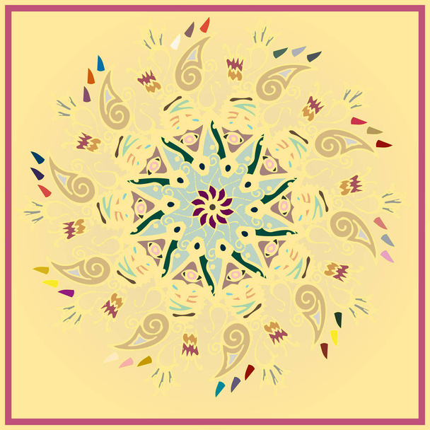 Απλό πολύχρωμο abstract μάνταλα. Λαμπερό στολίδι κυκλική αποτελείται από απλά σχήματα.  - Διάνυσμα, εικόνα