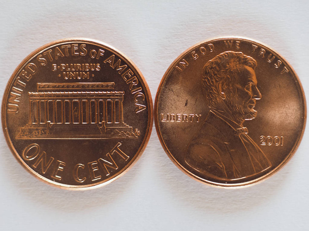 Moneda de 1 céntimo (USD), moneda de Estados Unidos - Foto, Imagen