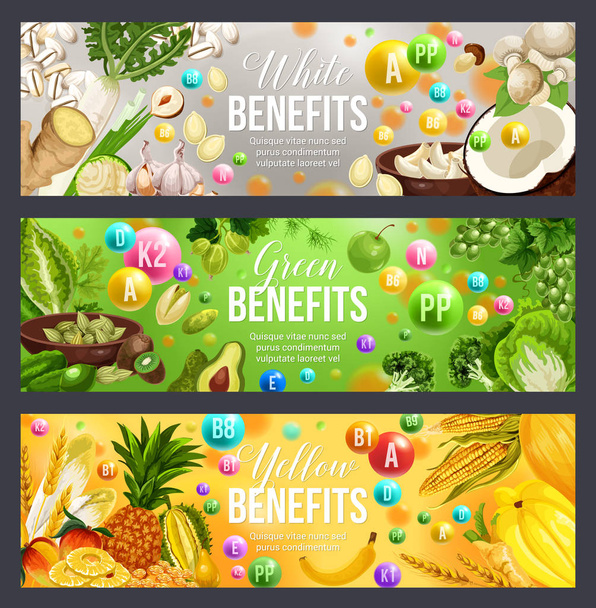 Groene, witte en gele kleur dieet Vitamine voedsel - Vector, afbeelding