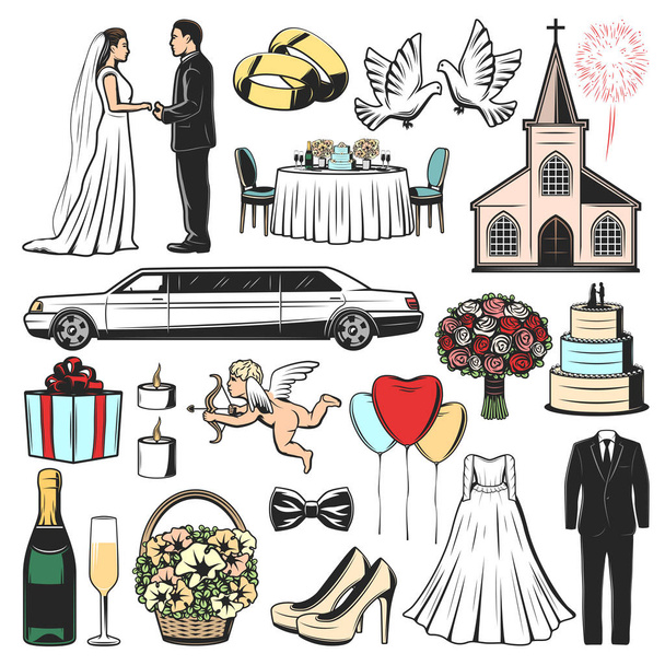 Icone del matrimonio dono, cuore e amore
 - Vettoriali, immagini