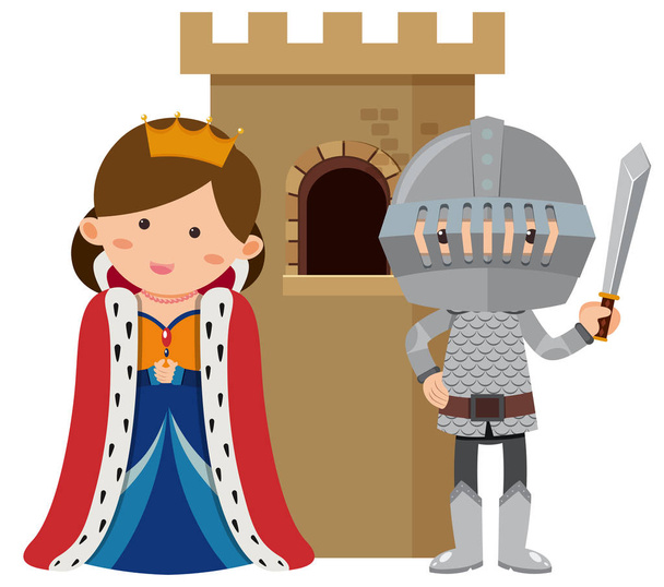Принцеса і лицар на ілюстрації замку
 - Вектор, зображення