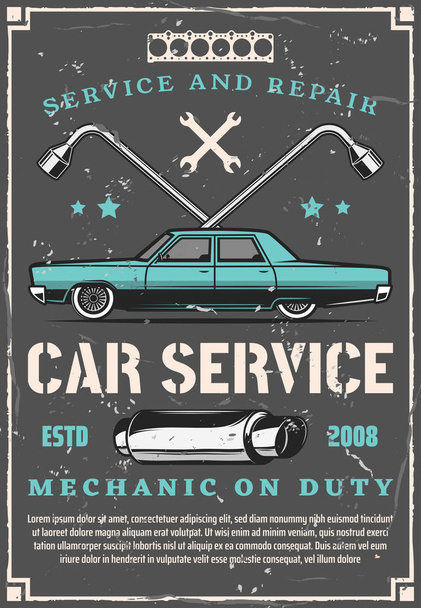 Vintage αυτοκίνητο auto επισκευή και ρύθμιση υπηρεσίας - Διάνυσμα, εικόνα