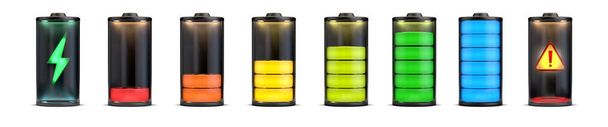 Conjunto de baterías de niveles de carga, renderizado 3D, imagen conceptual
. - Foto, Imagen