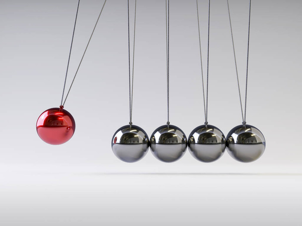 Balancing ballen Newton's Cradle, 3D-rendering, conceptuele afbeelding. - Foto, afbeelding