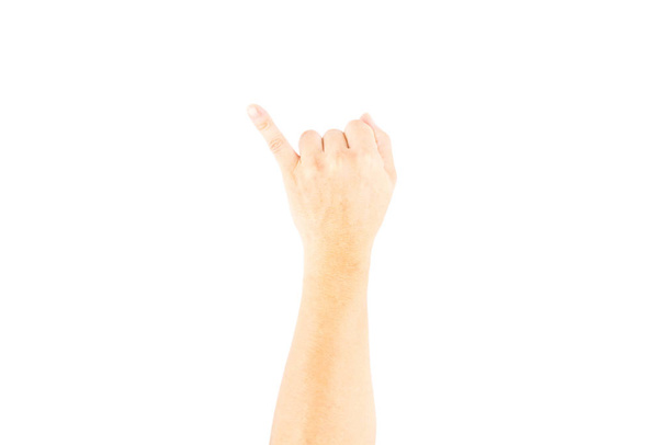 Asian Mężczyzna dłoni Wyświetlono mały palec oznacza obietnica na białym tle ze ścieżką przycinającą. - Zdjęcie, obraz
