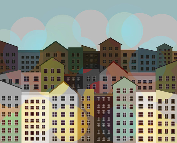 Şehir binaları, daireler şehir merkezinde bir mahallede bir resimde görülmektedir. - Fotoğraf, Görsel