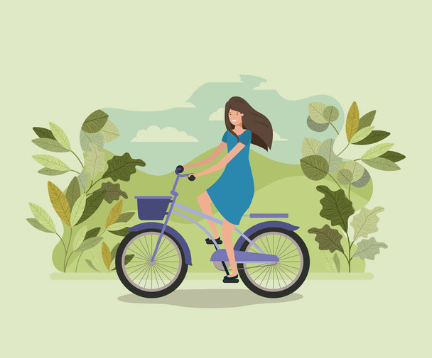 νεαρή γυναίκα με ποδήλατο στο πάρκο - Διάνυσμα, εικόνα
