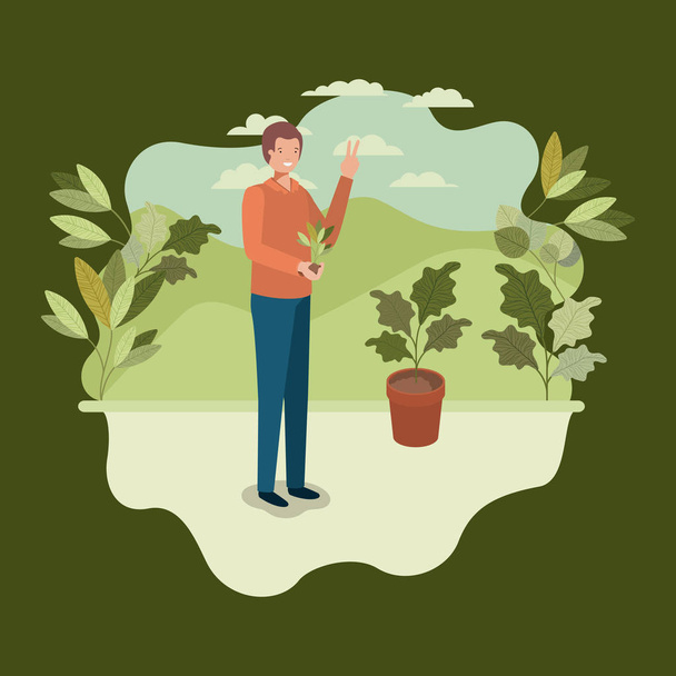 young man planting tree in the park - Vector, Image
