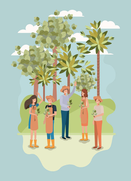 Skupina lidí, výsadbu stromů v parku - Vektor, obrázek