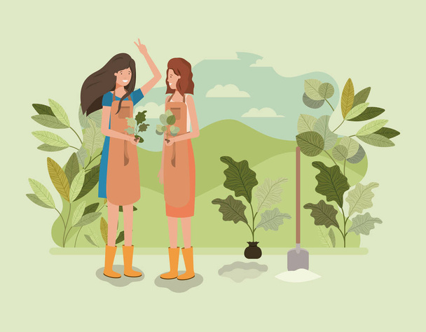 ragazze piantare alberi nel parco
 - Vettoriali, immagini