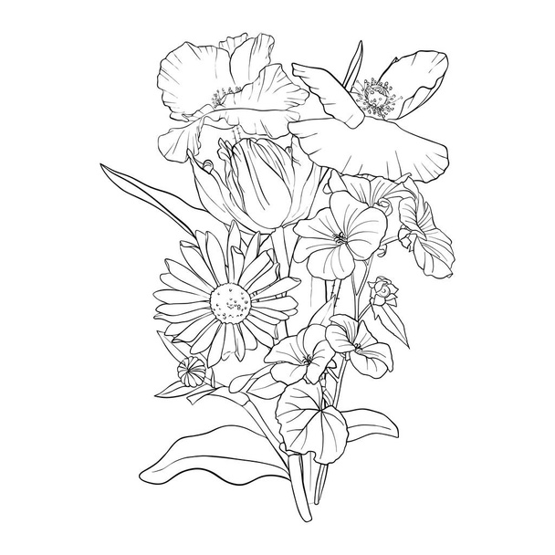 vector drawing background with flowers - Vetor, Imagem