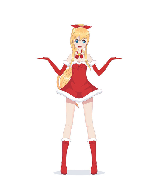 Anime manga girl dressed in Santa Claus costume - Vettoriali, immagini