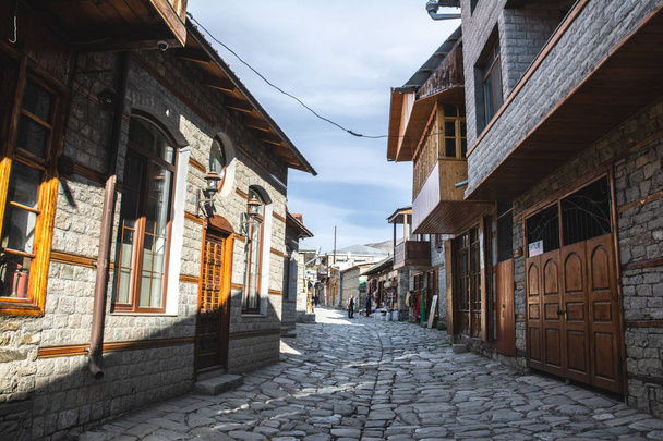 Main central street of Lagich - a town in the Ismailly region, Azerbaijan. Lagich is a notable place in Azerbaijan, with its authentic handicrafts traditions - Photo, Image