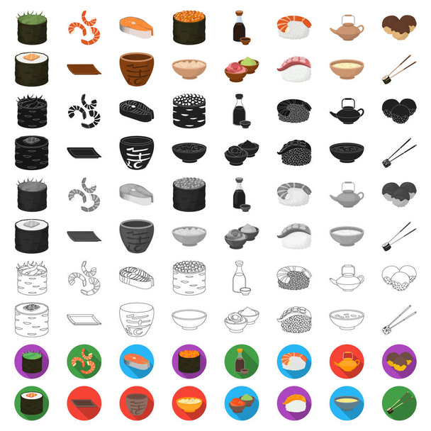 Sushi and seasoning cartoon icons in set collection for design. Seafood food, accessory vector symbol stock web illustration. - Vetor, Imagem