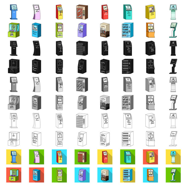Variedad de iconos de dibujos animados terminales en la colección de conjuntos para el diseño. ATM y dispositivo de comercio vector símbolo stock web ilustración
. - Vector, Imagen