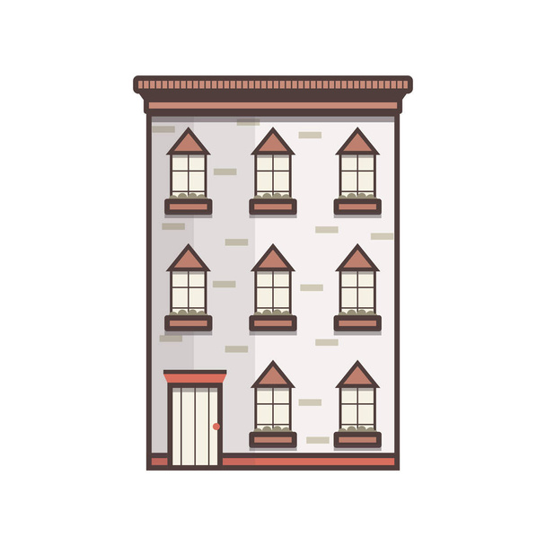 Vector de dibujos animados de línea plana casa de la ciudad, vista frontal
 - Vector, Imagen