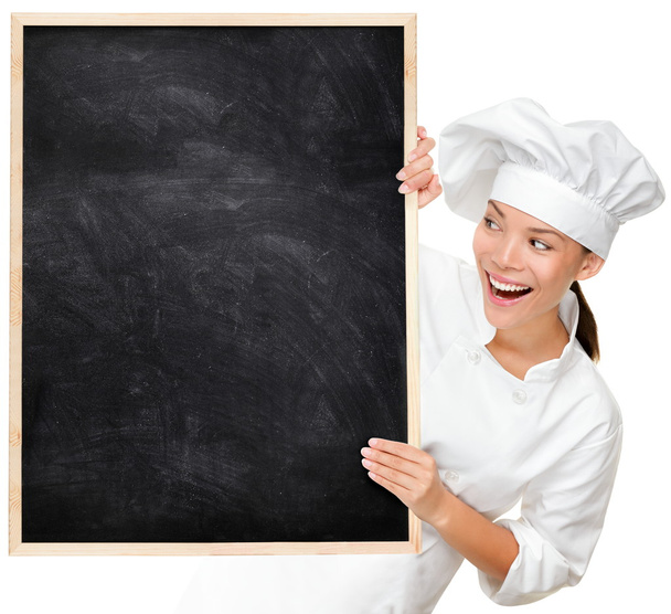 Chef showing blank menu sign - Valokuva, kuva
