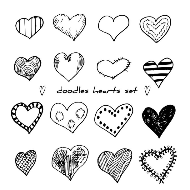 Desenhado à mão doodle corações vetor ilustração conjunto isolado em branco. Elementos de design para dia dos namorados
 - Vetor, Imagem
