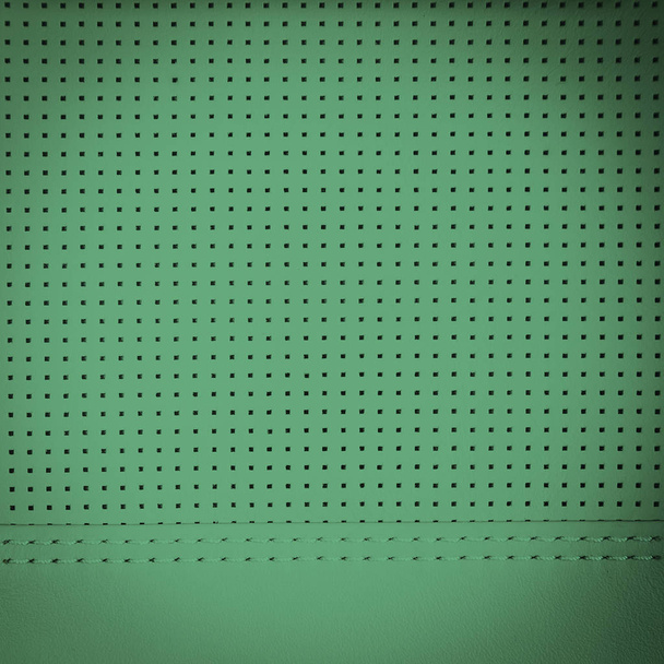Naturfarbener Lederhintergrund oder -struktur in Nahaufnahme, perforierter Lederhintergrund, grüne Farbe - Foto, Bild