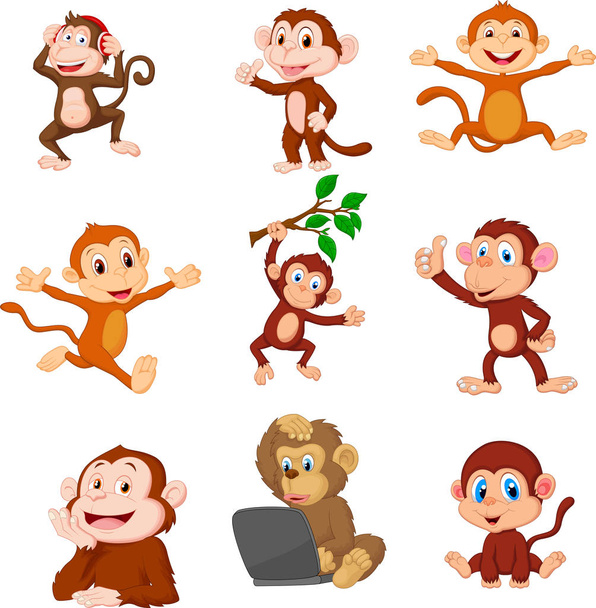 Vektor Illustration von Cartoon glückliche Affen Sammlung Set - Vektor, Bild