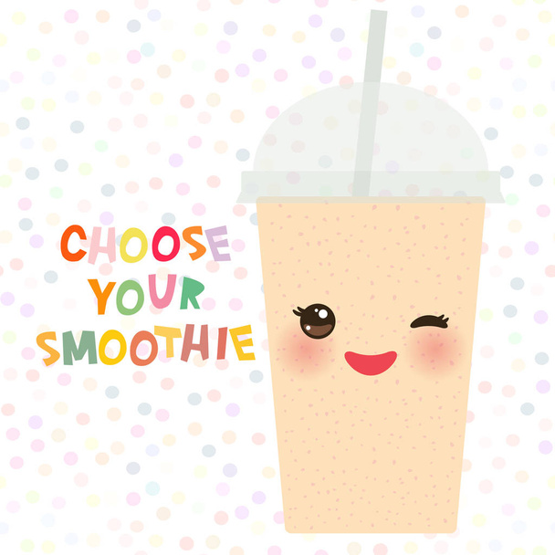 Choose your smoothies. card design smoothie bar transparent plastic cup with straw. Isolated on white background. Vector illustration - Vektor, obrázek