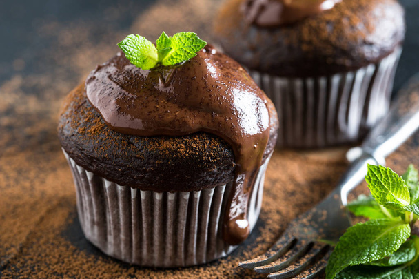 Homemade Chocolate Muffins on table - Photo, image