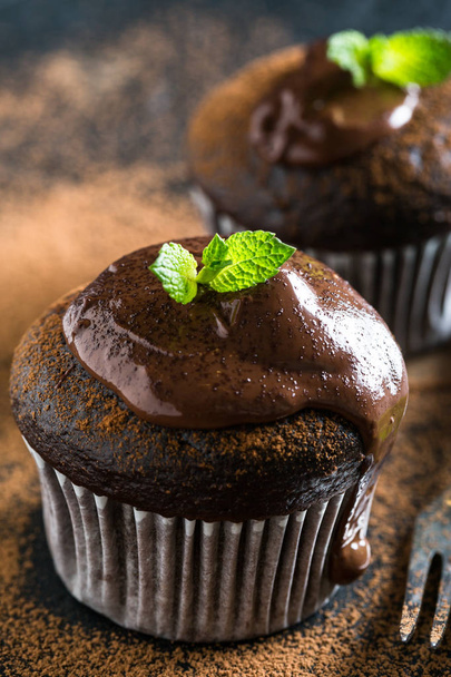 Homemade Chocolate Muffins on table - Foto, Imagem