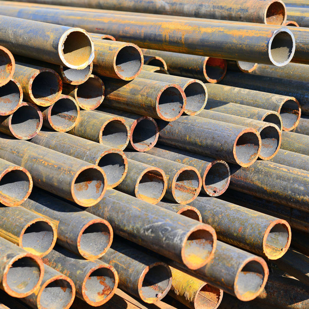 Steel pipes  in an industrial landscape. - Photo, Image