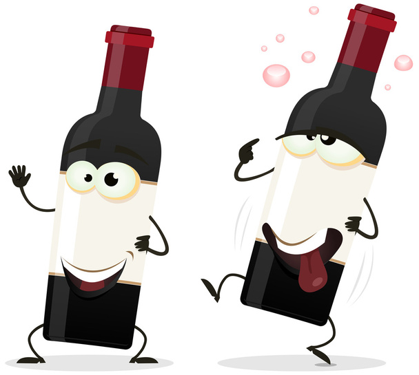 Onnellinen ja humalassa punainen viinipullo merkki
 - Vektori, kuva