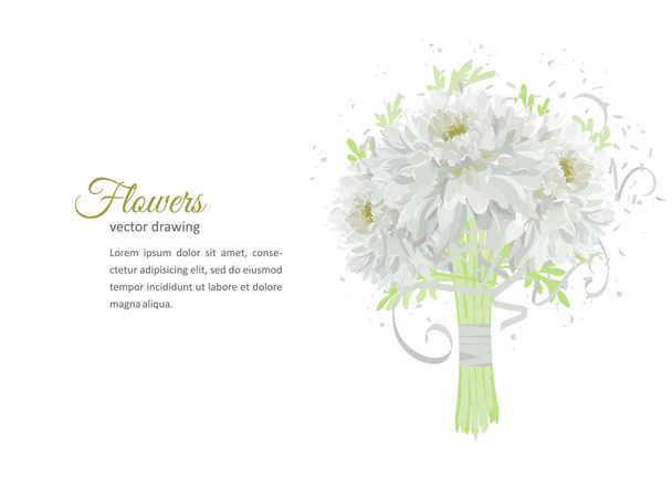 Biglietto d'auguri con mazzo di fiori - crisantemi bianchi. Composizioni festive con
 - Vettoriali, immagini