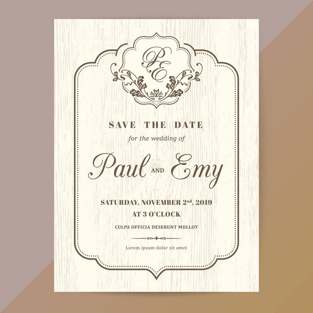 Carte d'invitation de mariage vintage classique avec bordure et cadre de couleur marron
 - Vecteur, image
