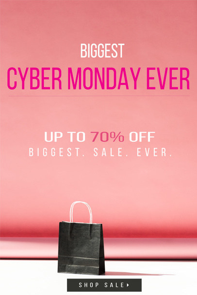 one black shopping bag on pink with copy space, cyber monday sale banner concept - Foto, Imagem