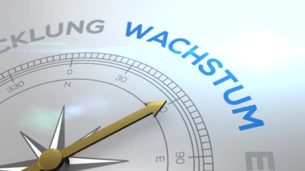 Компас с текстом - WACHSTUM- немецкое слово для GROWTH- правильный путь, концепт-видео для хорошего направления белый блестящий фон
 - Кадры, видео