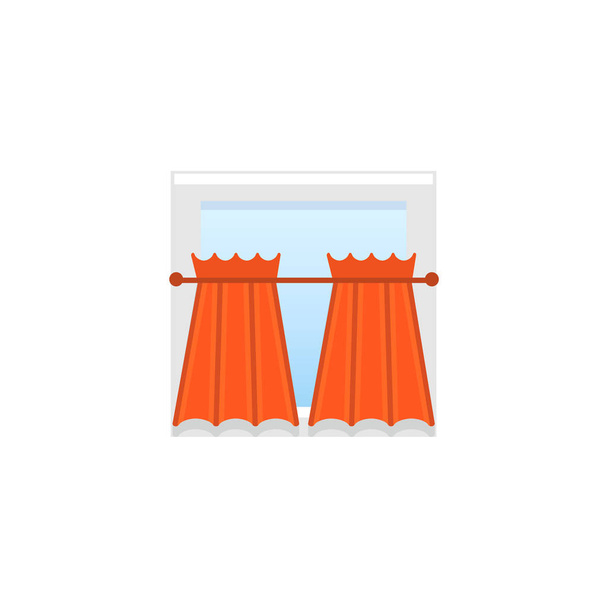 Red fabric curtains with drapery. Vector illustration. Flat icon of cafe style shade. Element of home & restaurant window decoration.  - Vector, Image