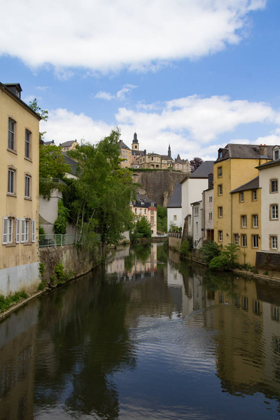 Spring Alzette river scene in Luxembourg from Rue Munster street - Photo, Image