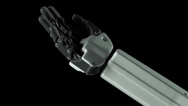 A robot kezét egy gesztus, hogy maga kéri. Lassú mozgás. Közelről - Felvétel, videó
