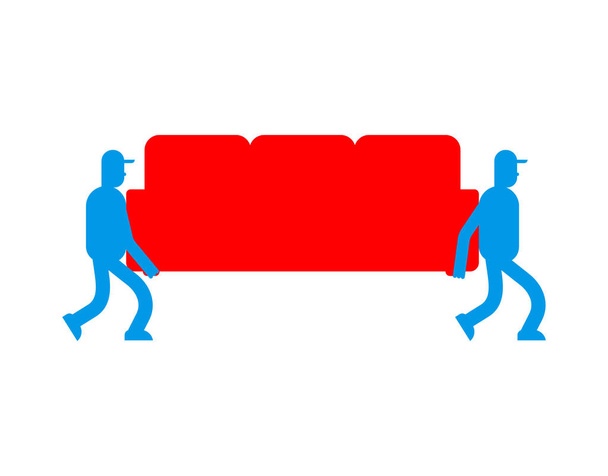 Movers and sofa. Porters carry couch. Delivery service. Loader mover man holding. Moving Vector illustration - Vector, Image