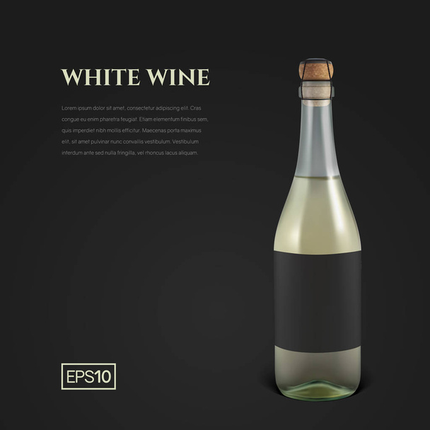 Fotorealistische Flasche Weißsekt auf schwarzem Hintergrund - Vektor, Bild