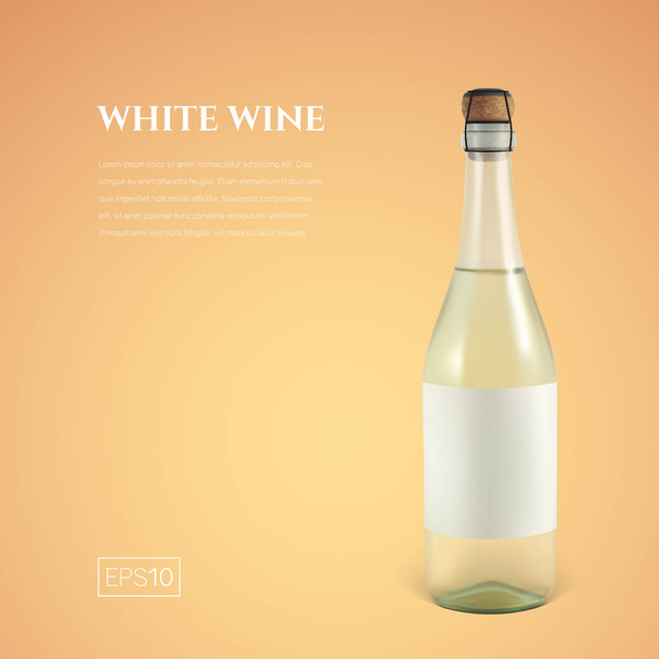 Botella fotorrealista de vino espumoso blanco sobre un fondo amarillo
 - Vector, Imagen