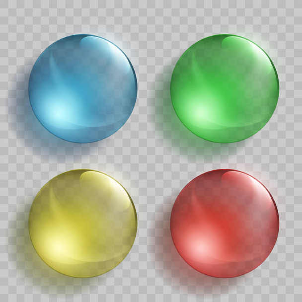 Set of glass multicolored crystal balls on transparent background. - Vecteur, image