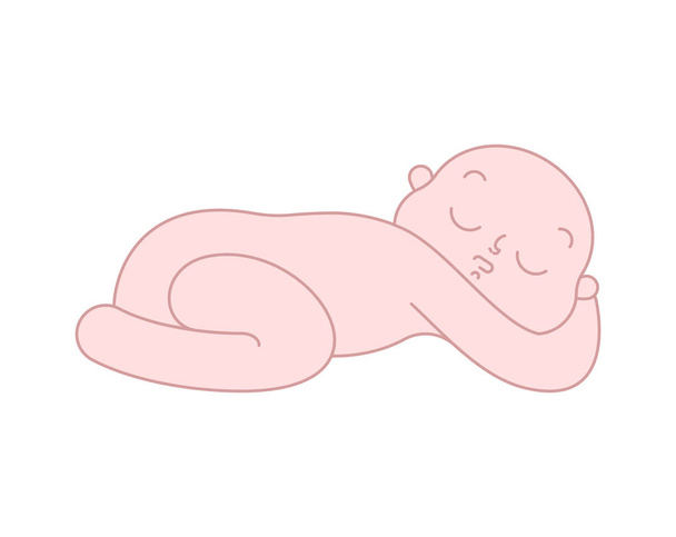 Newborn sleeps isolated. little baby is smiling. Cartoon vecto - Vector, Image