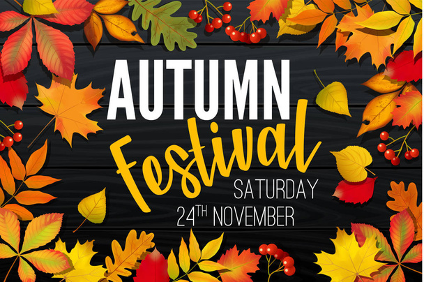 Novembro anúncio do festival de outono, banner convite com folhas caídas
 - Vetor, Imagem