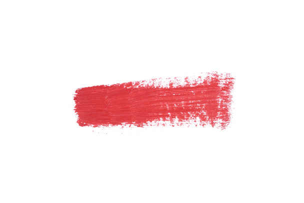 Widok z góry udaru czerwona szminka na białym tle  - Zdjęcie, obraz