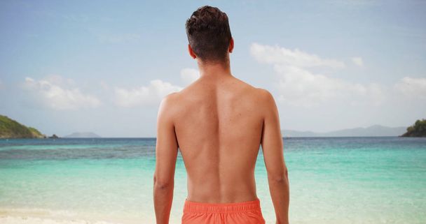 Tourist looking out over Caribbean Ocean on tropical vacation - Photo, Image