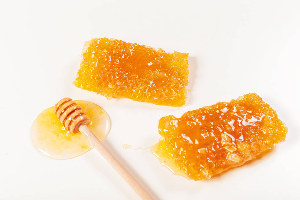Fresh honeycombs on white background - Φωτογραφία, εικόνα