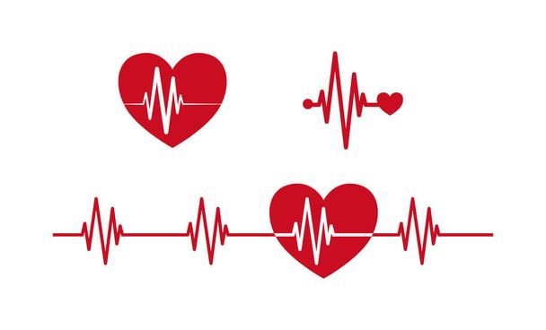 Icone del concetto di battito cardiaco. Cardiogramma linea ecg con simbolo del cuore set di icone vettoriali rosse
. - Vettoriali, immagini