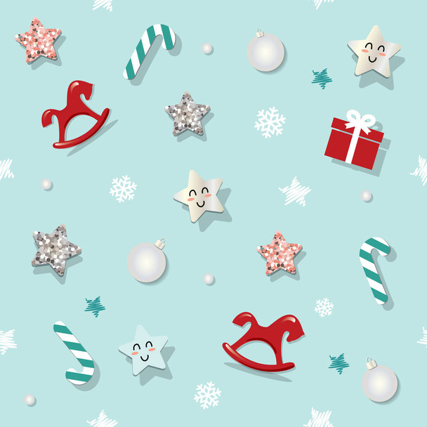 Christmas and new year seamless pattern background with glitter stars and decorative elements. - Vector, Imagen